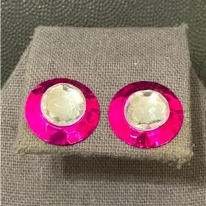 Vintage metal Pink with rhinestone pierced earrings